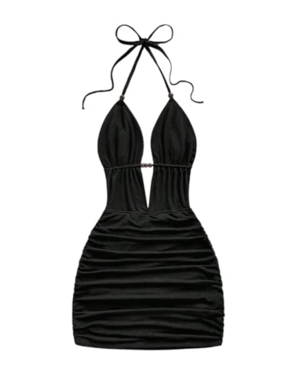Women's Tie Dye Halter Mini Dress Backless Ruched Bodycon Party